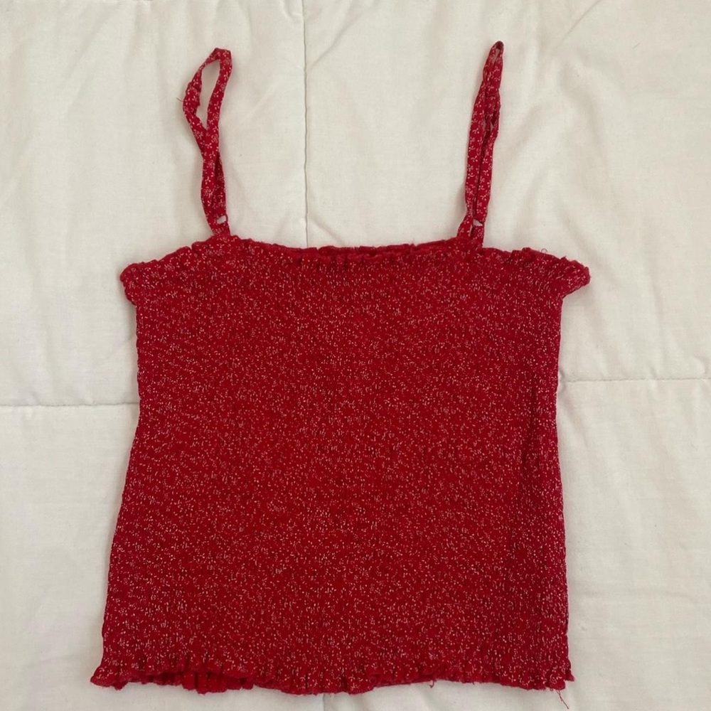 Brandy Melville red floral smocked top